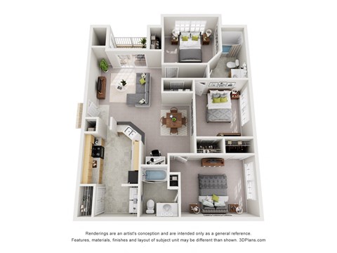Floor plan for 3 beds, 2 baths, 1330 sqft